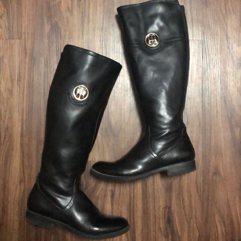 Womens Tommy Hilfiger Mid calf black leather boots